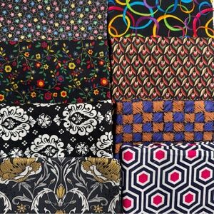 8 fat quarters black  Colorful Patterned quilt, cotton Fabric Collection #22